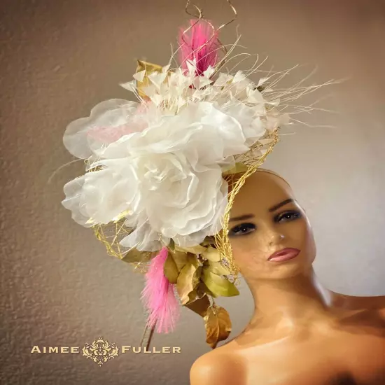 Champagne Yellow Rose Kentucky Derby Fascinator Bridal Flower Royal Ascot Hat