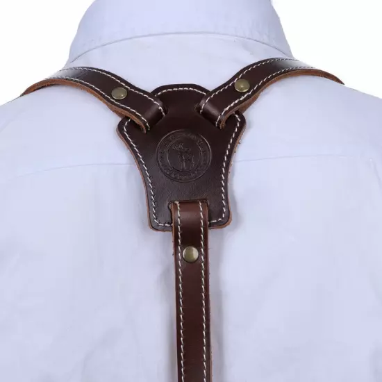 Tourbon Leather Suspenders for Men Y Back Harness Pants Braces 3 Hook Heavy Duty