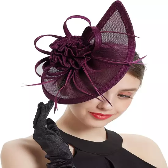 Fascinators for Women Derby Pillbox Hat Cocktail Tea Party Feather Headband