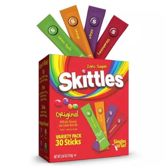 Skittles Singles to Go Variety Pack, Powdered Drink Mix, Zero Sugar 30 ct