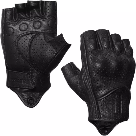 Harssidanzar Men's Motorcycle Gloves Leather Perforated Large, Black 