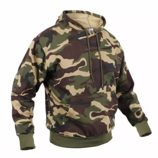 Woodland Camo Fleece Hoodie Pullover Camouflage Sweatshirt Kangaroo Style 