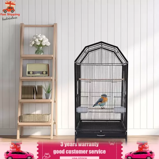 Black Large Bird Cage wit Rolling Stand Cockatiel Parakeet Finch Parrot Birdcage