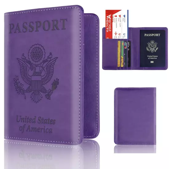 Anti-Theft RFID Blocking Leather Passport Holder ID Credit Card Cover Wallet USA