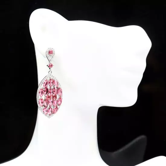 High Trendy Pink Raspberry Rododlite Garnet CZ Gift Silver Earrings 