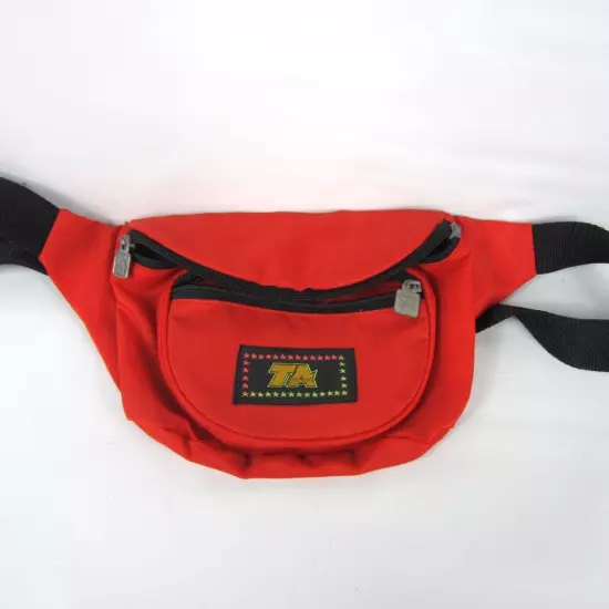 Vintage TA Fanny Pack Bum Bag Waist Money Belt Red 3 Zipper Compartments