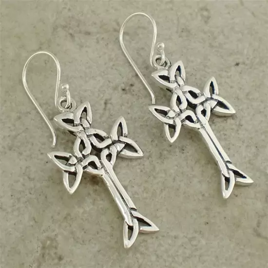 BEAUTIFUL .925 STERLING SILVER CELTIC KNOT CROSS EARRINGS style# e0880