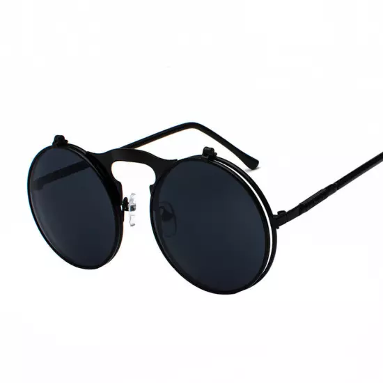 Round Metal Flip Up Sunglasses Retro John Lennon Circle Vintage Unisex Glasses