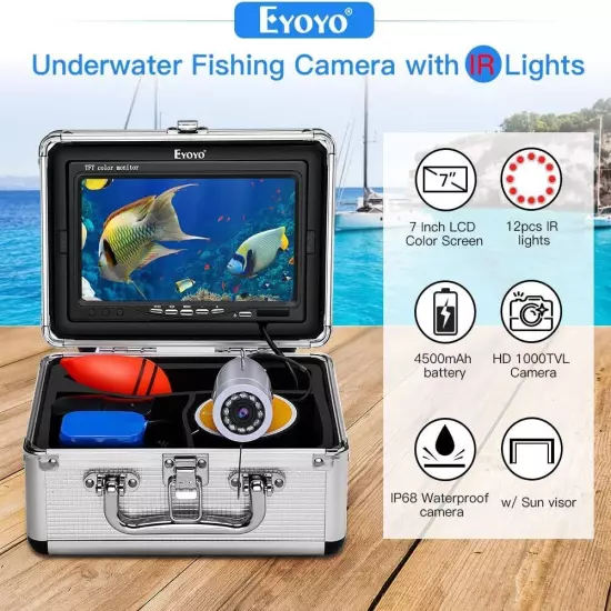 Eyoyo 7inch Underwater Fishing Camera Color Screen 1000TVL for Lake Ice Fishing