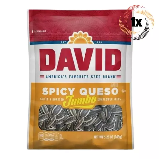 1x Bag David Spicy Queso Jumbo Sunflower Seed Bags | 5.25oz | Salted & Roasted