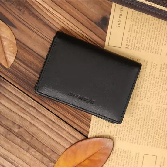 Black Leather Men's Small RFID Slim Bifold Wallet Credit Card ID Holder Wallet