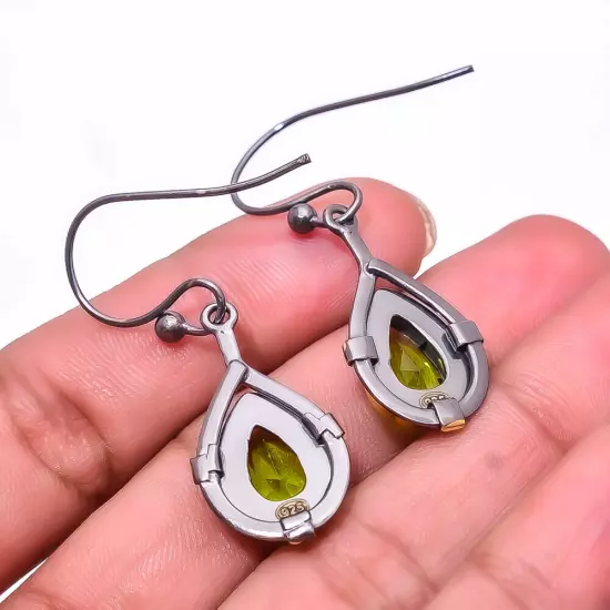 Peridot 925 Sterling Silver Black And Gold Rhodium Plated Earring 1.76" E14