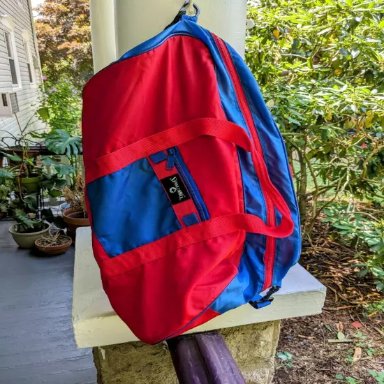 Vintage 80s-90s Spalding Duffle Sports Bag*Zip Closure*Red & Blue