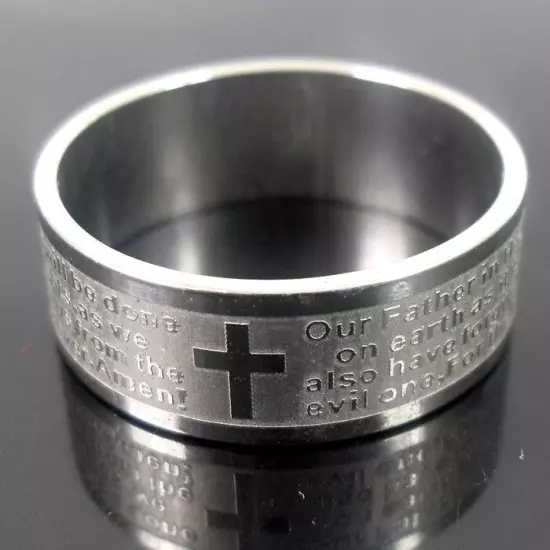 6pcs ETCH English LORD'S PRAYER Stainless Steel Ring MEN Jesus Cross Jewelry 