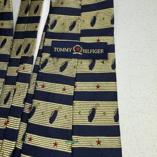 Tommy Hilfiger USA Silk Tie Gold Navy Blue Golf Bag Club Stripes Necktie Vintage