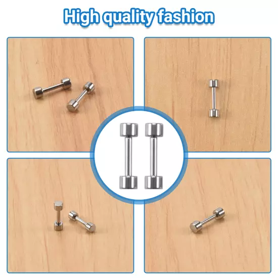 1 Pair of Men's Barbell Titanium steel Ear Studs Earrings 3mm Silver S3N45549