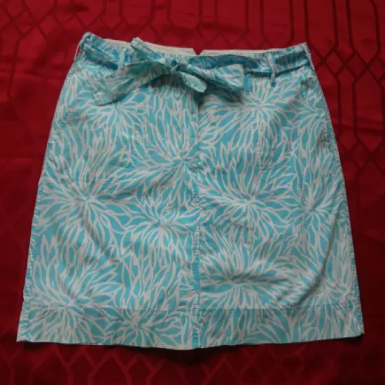 Lands' End Golf Tennis Light Blue/White Floral Cotton Belted Skorts in size 14