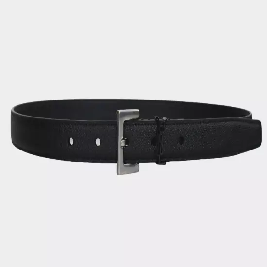 SAINT LAURENT Grain De Poudre YSL-LOGO CASSANDRE Women's SKINNY Belt 85cm US34