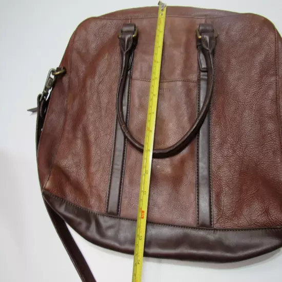 Fossil Brown Cowhide Pebbled Leather Messenger Laptop book Bag w/ Shoulder Strap