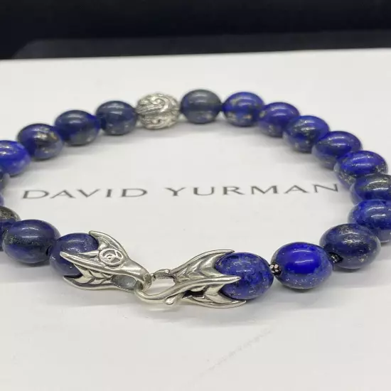 DAVID YURMAN Men's 8mm Lapis Lazuli W/ Waves Spiritual Beads Bracelet 8.5”