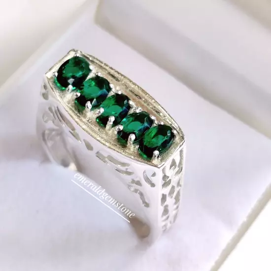 Natural Emerald Men's Ring, 925 Sterling-Silver Ring, Wedding Ring For Him Gifts