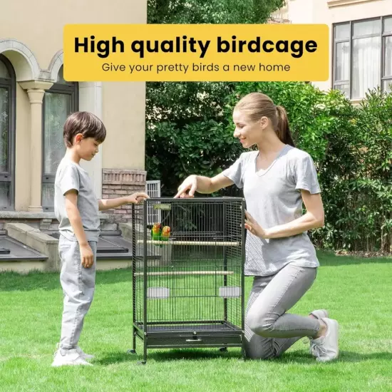 30 Inch Height Wrought Iron Bird Cage with Rolling Stand for Conures Lovebirds