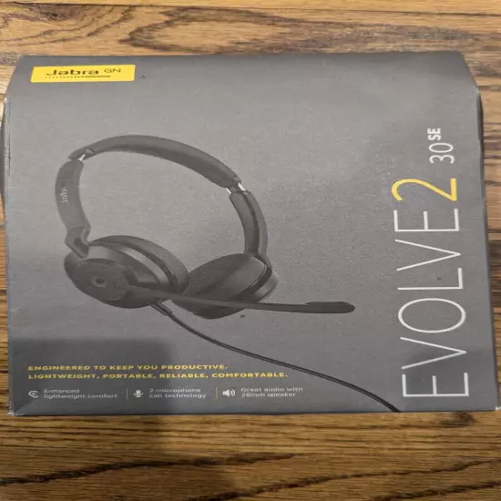 Jabra Evolve2 30 SE Wired Stereo Noise-Cancelling Headset USB-A Cable NEW