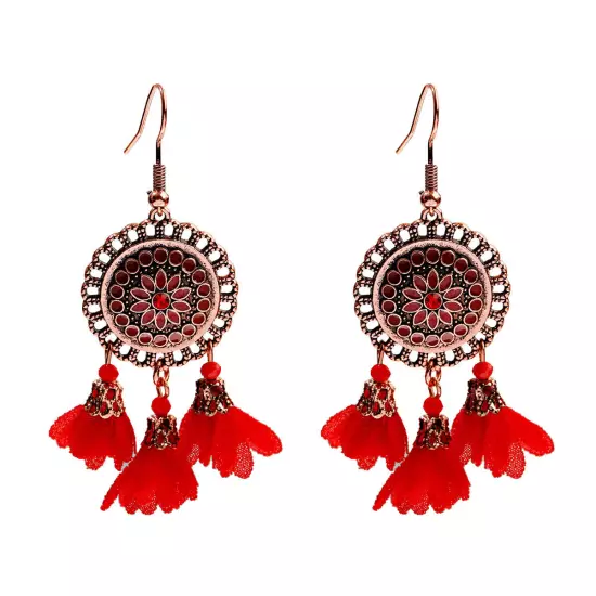 Fashion Women Bohemian Earrings Long Tassel Fringe Drop Dangle Ear Stud Jewelry