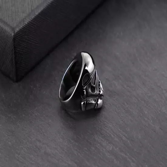 Storm Trooper Warrior Helmet Ring Stainless Steel War Robot Biker Punk Men Ring