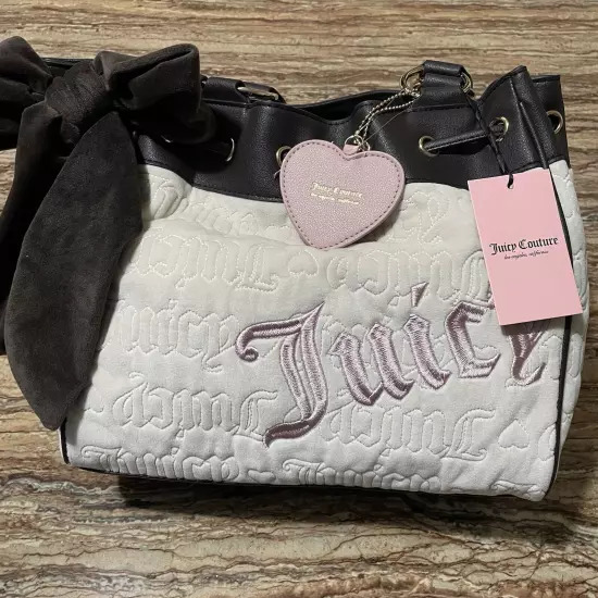 Juicy Couture Bag Beige Velour Vintage Daydreamer Embroidered Logo Large Tote