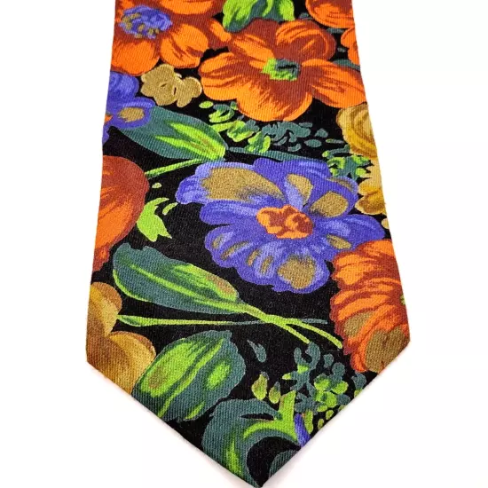 Kenneth Roberts Floral Bold Color Necktie Rayon Wool Blend Classy Business Style