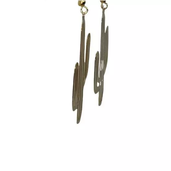 NWT Gold-Tone Laser Cut Thin Metal Cactus Dangle Earrings