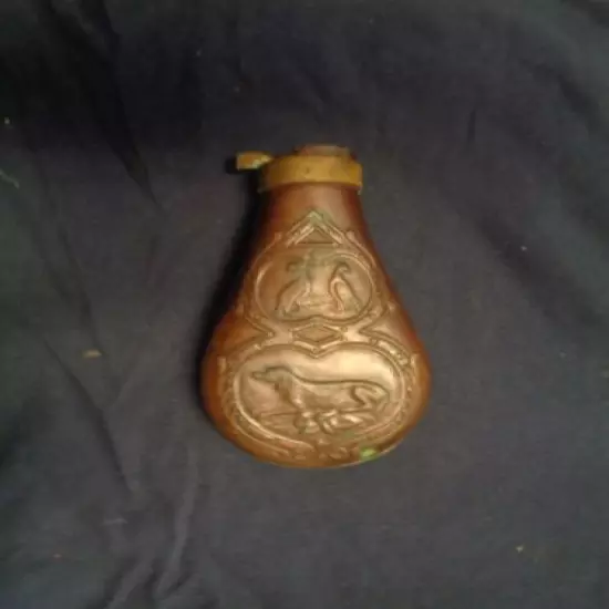 Copper Black Powder Shot Flask Gun Dog & Pheasants 1900s Hunting 