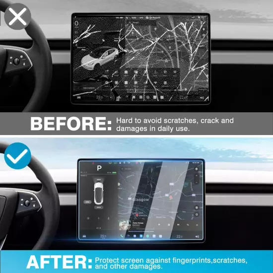 2PCS Tesla Model 3 2024 Screen Protector Tempered Glass Front& Rear Screen Saver