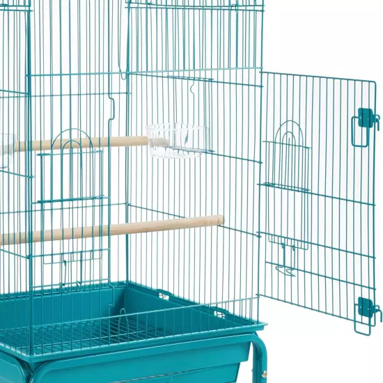 Metal Bird Cage Open Play Top Parrot Cage W/Detachable Rolling Stand for Small B