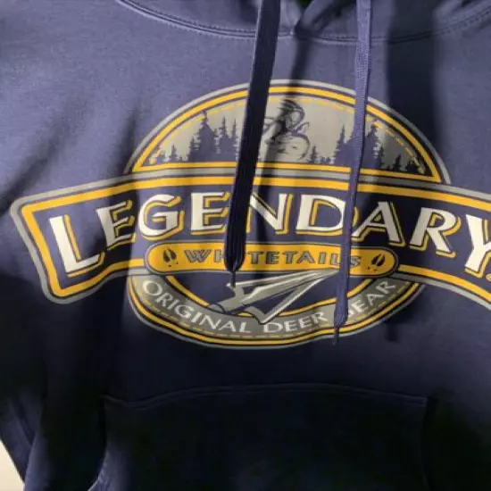 Legendary Whitetails Original Deer Gear Blue Hoodie Circle Logo Hunting Large S