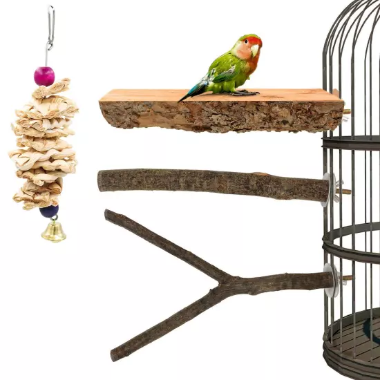 3 Pack Apple Wood Bird Perch for Cage, Natural Wooden Parrot Perch Stand Plat...