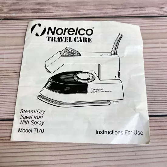 Vintage Norelco T170 Travel Iron Spray Steam Dry Folding Handle 120/240v +Manual