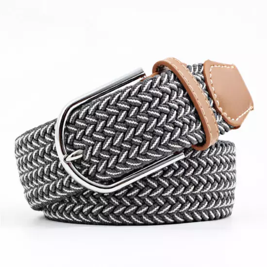 Mens Ladies Belts Canvas Webbing Braided Leather U Buckle Elastic Woven Stretch