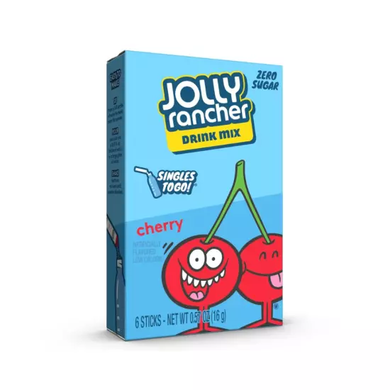 Jolly Rancher SINGLES to GO! Cherry, 6 Boxes with 6 Packets Each - 36 Total 