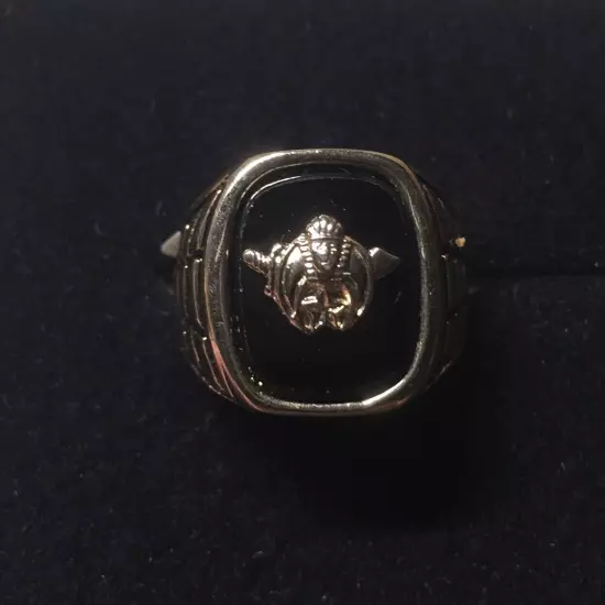 Vintage 18K HGE Gold Plated Shriner Black Mens Ring Size 12 NOS