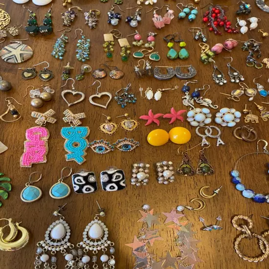 Huge Pierced Earrings Lot Dangles Studs Mixed Media 157 Pairs Wearable Jewelry