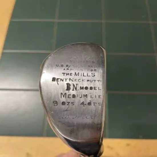 Hickory Golf Club Very Rare Mills Mallet Putter BN Bent Neck Model 2 Deg Loft 