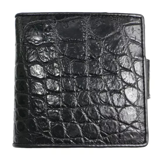 AUTHENTIC CROC SKIN MEN BIFOLD SNAP WALLET SHINY BLACK POCKET COIN SLOT SOFT NEW