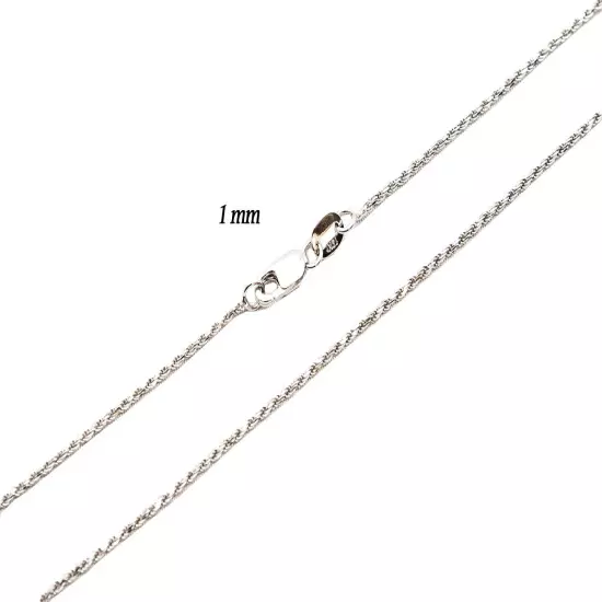 14k Solid White Gold Rope Chain Necklace D/cut 1mm-5mm Mens' Women Sz 16"-30"