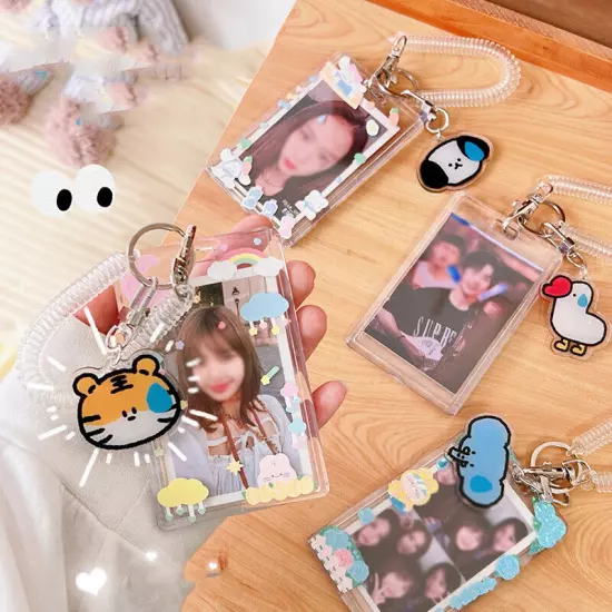 Cute ID Card Holder Bus Photo Case Badge Retractable Spring Lanyard w/ Keychain☆