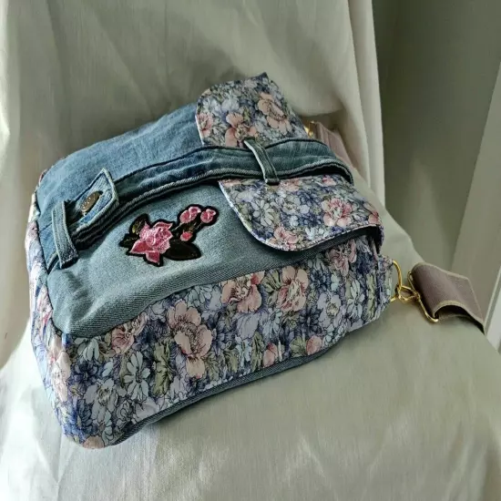 Embroidery Jeans Crossbody Bag Handmade Denim Messenger Purse One Of The Kind 