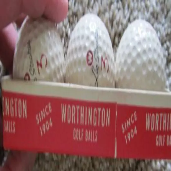 COLORFUL SLEEVE OF 3 OLDER UNUSED WORTHINGTON LES STROKES GOLF BALLS 1950'S