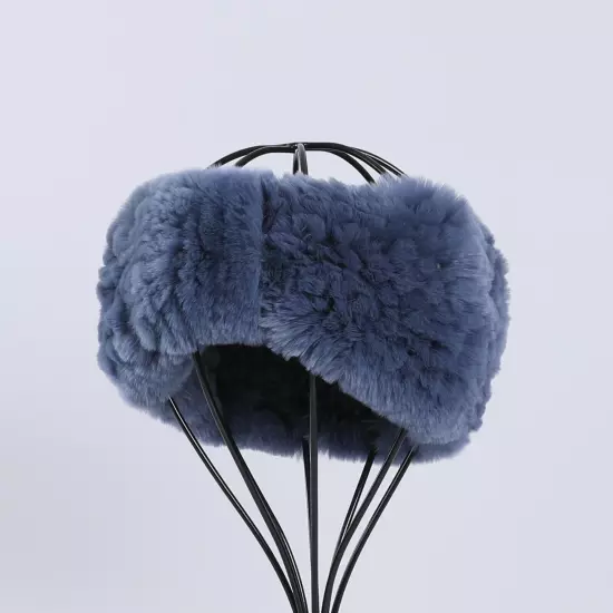 Women's Winter Cold Weather Headband Rex Rabbit Fur Elastic Headwarmer Hairband