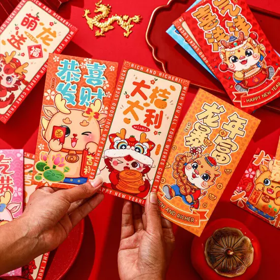 6PCS Chinese New Year Lucky Red Envelope Symbol Of Dragon Year 2024 Red EnveloJO